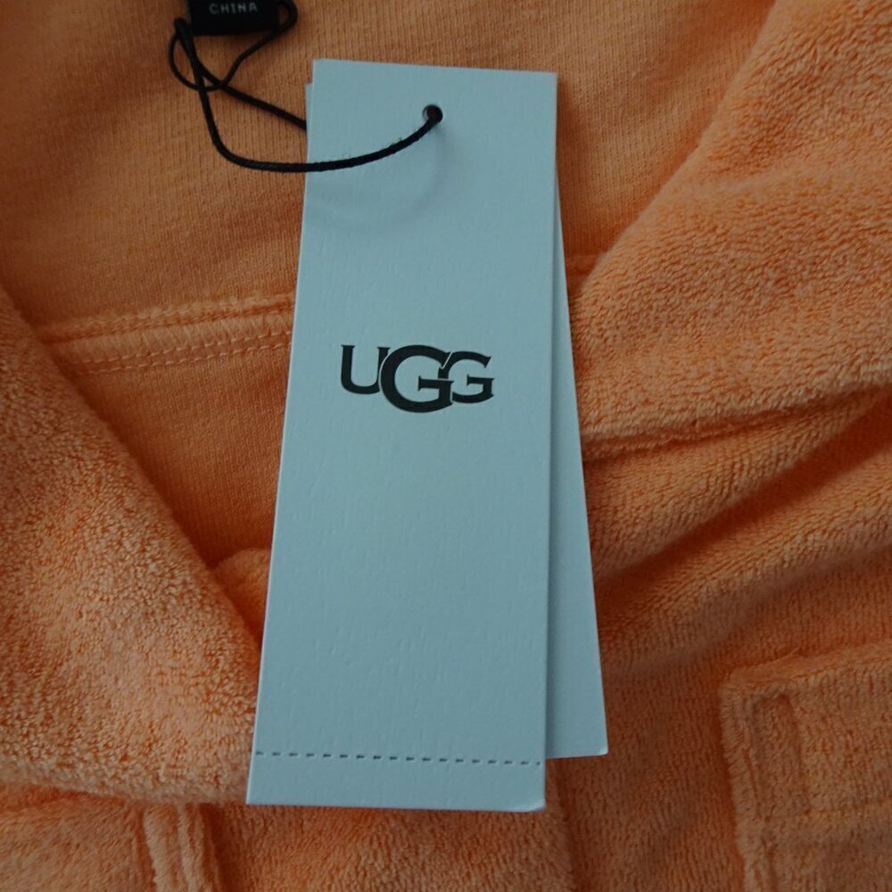 UGG Saniyah Button Down Top Women's Size L Orange Short Sleeve Terry Cloth Crop - Picture 6 of 10